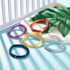 天然石風アクリル湾曲チューブビーズストレッチブレスレット  女性のための分厚いブレスレット  ミックスカラー  内径：2-1/4インチ（5.6cm）&nbsp;BJEW-JB07963
