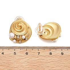 304ステンレススチールクリアキュービックジルコニアスタッドピアス  プラスチック模造パールと  リアル18kグロッドメッキ  シェル形状  20x20mm&nbsp;EJEW-R020-05G-03