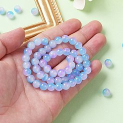 焼き絵用塗料、模造翡翠ガラス、丸ビーズの連  ツートン  コーンフラワーブルー  7.5~8mm  穴：1mm  約109~111個/連  30.94~31.26インチ（78.6~79.4cm）&nbsp;DGLA-YW0001-19A
