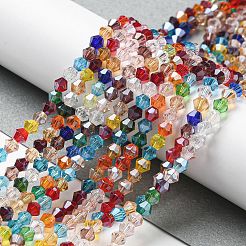 透明電気メッキガラスビーズ連売り  パール光沢メッキ  多面カット  双円錐形  カラフル  3.5~3.8mm  約107~110個/連  32.5~34cm&nbsp;LS-GLAA-F029-3mm-C29