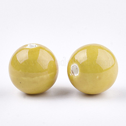 手作りの陶器ビーズ  光沢釉の磁器  ラウンド  ゴールド  14~14.5x13.5~14mm  穴：2.5~3mm&nbsp;X-PORC-S499-02U