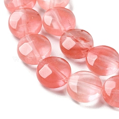 チェリークォーツガラスビーズ連売り  ファセットコインビーズ  フラットラウンド  10~10.5x4.5~5.5mm  穴：1.2mm  約20個/連  7.80インチ（19.8cm）&nbsp;G-K357-B09-01