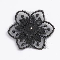 機械刺繍布地手縫いワッペン  レースの服飾材料  アップリケ  花  ブラック  56x7mm&nbsp;DIY-WH0161-48F