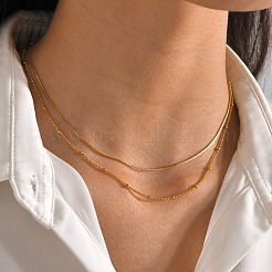 304 Stainless Steel Double-Layer Necklace&nbsp;NJEW-Q321-01G
