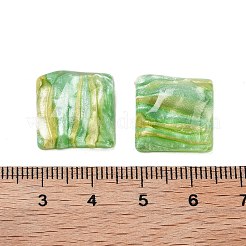 半透明樹脂デコデンカボション  グリッターパウダー入りウォーターリップルスクエア  薄緑  16x16x7.5mm&nbsp;CRES-M001-07A-01