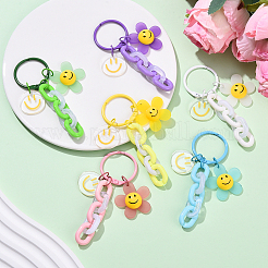 アクリルペンダントの装飾  鉄のリング付き  笑顔の花  きいろ  90mm&nbsp;HJEW-YW00186-01