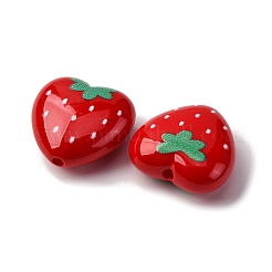 不透明なアクリルビーズ  フルーツ入りハート  苺  17x18x8.5mm  穴：1.6mm&nbsp;X-MACR-V001-01E