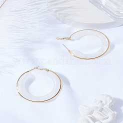 女性用304ステンレススチールフープピアス1組  リング  樹脂と  ホワイト  42mm&nbsp;EJEW-LP0011-06A