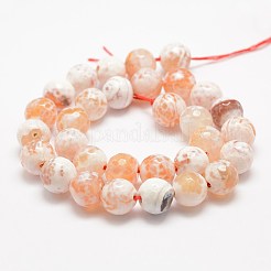 ファセット天然ファイヤーアゲートクラックルビーズ連売り  ラウンド  染め＆加熱  オレンジ  12mm  穴：1.5mm  約30~32個/連  14インチ（35.6cm）&nbsp;G-F447-12mm-B03