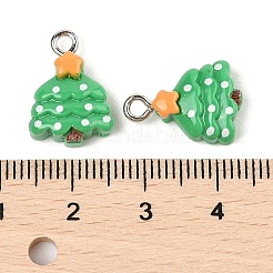 クリスマステーマの不透明樹脂ペンダント  プラチナ鉄ループ付き  クリスマスツリー  16.5x12x6mm  穴：2mm&nbsp;RESI-S08-01N