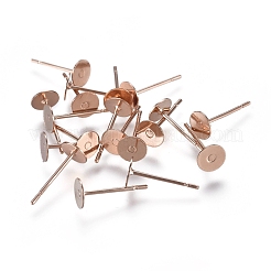 304ステンレススチールスタッドピアス金具  フラットパッドイヤリングポスト  ローズゴールド  12x5mm  ピン：0.7mm&nbsp;STAS-E484-67A-RG