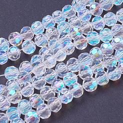 電気メッキガラスビーズセット  ABカラー  ファセット（32ファセット）  ラウンド  クリアAB  6mm  穴：1.2mm  約88~91個/連  19.49インチ〜20.08インチ（49.5~51cm）&nbsp;EGLA-J042-6mm-AB03