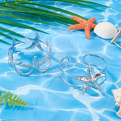 2Pcs 2 Styles  Starfish Alloy Arm Cuff Bangles for Girl Women&nbsp;BJEW-CY0001-05P