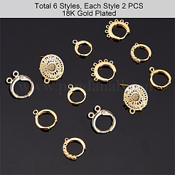 12Pcs 2 Style Brass Huggie Hoop Earring with 2Pcs Ring Stud Earring Findings&nbsp;KK-PH0002-84