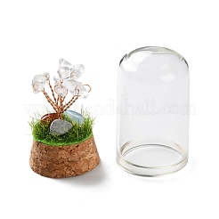 Natural Quartz Crystal Chips Money Tree in Dome Glass Bell Jars with Wood Base Display Decorations&nbsp;DJEW-K030-02A