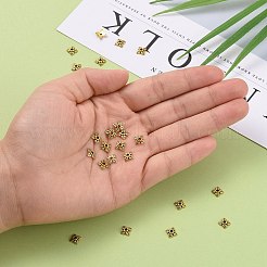 チベット風合金ビーズキャップ  カドミウムフリー＆ニッケルフリー＆鉛フリー  花  アンティーク黄金  6x6x2mm  穴：1mm&nbsp;X-TIBEB-Q018-AG-FF