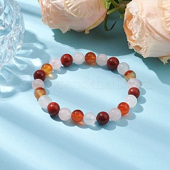 8mm Round Natural Red Jasper & Rose Quartz & Carnelian & Quartz Crystal Beaded Stretch Bracelets for Women&nbsp;BJEW-JB10625-04