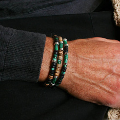 Synthetic Malachite & Coconut Shell Bead Stretch Bracelets&nbsp;PW-WGEF9FC-01