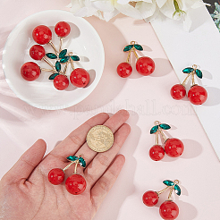 不透明合金アクリルパーツ10個  さくらんぼのチャーム  ゴールドカラー  41x36x19mm  穴：3mm&nbsp;FIND-SC0020-49