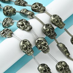ハロウィン lnatural パイライト ビーズ 連売り  平らな背中の頭蓋骨  19~19.5x13~14x7.5~8mm  穴：1.2~1.4mm  約13個/連  15.94~16.22''（40.5~41.2センチメートル）&nbsp;G-D067-K04