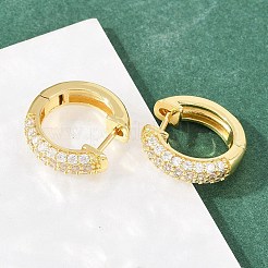 Ring Brass Micro Pave Clear Cubic Zirconia Hoop Earrings&nbsp;EJEW-D348-12G