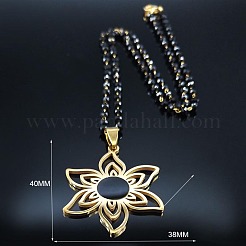 201ステンレススチール製ブラックエナメル中空カットフラワーペンダントネックレス（女性用）  ゴールドカラー  19.69インチ（50cm）&nbsp;FS-WG7A592-02