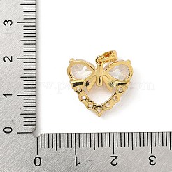 真鍮製マイクロパヴェキュービックジルコニアペンダント  ハートと蝶結びのチャーム  18KGP本金メッキ  16.5x17.5x5mm  穴：3.5x2.5mm&nbsp;KK-F905-20G-03