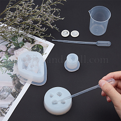 DIYジュエリーキット  シリコンモールド付き  プラスチック製移送ピペットと計量カップ  ラテックス指サック  ホワイト  金型：3ピース/セット&nbsp;DIY-SC0010-22