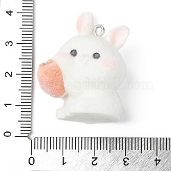 フロッキー不透明樹脂ペンダント  プラチナトーンの鉄ループ付き  兎  34x27x21mm  穴：2mm&nbsp;LS-RESI-G105-05A