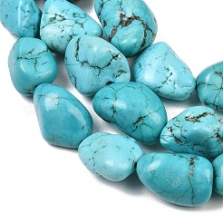 天然マグネサイトビーズ連売り  染め＆加熱  ナゲット  ターコイズ  16~26x13~16mm  穴：1mm  約18個/連  15.7インチ（40cm）&nbsp;G-K244-05B