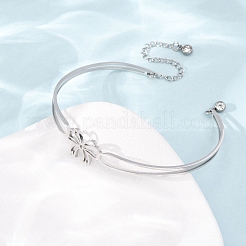 Bowknot 304 Stainless Steel & Rhinestone Cuff Bangles for Women&nbsp;BJEW-Z176-02P