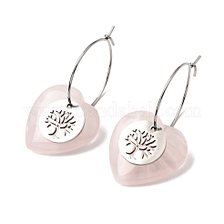 Natural Rose Quartz & 304 Stainless Steel Hoop Earrings for Women&nbsp;EJEW-G475-05P-08