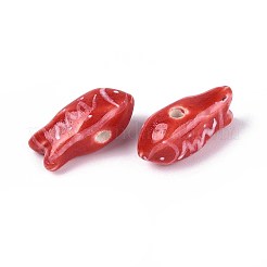 ハンドメイドの磁器セラミックビーズ  手描き  ファミーユスタイルバラ  魚  レッド  22~23x10~11.5x9.5~10mm  穴：1.8~2.5mm&nbsp;PORC-T133-28F