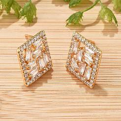 菱形真鍮マイクロパヴェクリアキュービックジルコニアスタッドピアス（女性用）  カドミウムフリー＆鉛フリー  長持ちメッキ  ラックめっき  ゴールドカラー  19.5x14.5mm&nbsp;EJEW-G428-05G