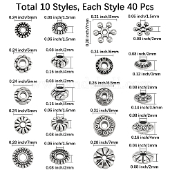 400個10スタイルチベットスタイルアロイスペーサービーズ  アンティークシルバー  6~8x6~8x1.5~4mm  穴：1~2mm  40個/スタイル&nbsp;TIBEB-PA0001-06