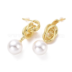 Knot with Plastic Pearl Dangle Stud Earrings&nbsp;EJEW-A072-08LG