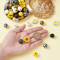 50Pcs 10 Styles Sunflower Theme Printed Wood Beads&nbsp;WOOD-CJ0001-78