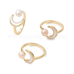 3Pcs 3 Colors Moon Brass Shell Cuff Open Rings&nbsp;RJEW-JR00998
