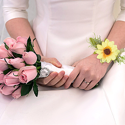 4Pcs Cloth Imitation Sunflower Wrist Corsages&nbsp;AJEW-CP0008-43