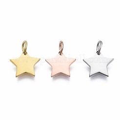 304ステンレススチールチャーム  丸カン付き  スター  ミックスカラー  10.5x11x1mm  丸カン：5x0.7ミリ  内径：3.5mm  3個/セット&nbsp;STAS-T059-27