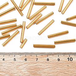 銀引き透明ガラスラッパビーズ  ゴールデンロッド  20x2.5mm  穴：0.5mm  約2000~2500個/袋&nbsp;SEED-R028-2x20-B01