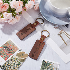 2Pcs 2 Styles Word His Only/His Queen Engraved Wooden with Leather Keychain&nbsp;WOOD-GF0001-81