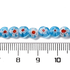 ハンドメイドミッレフィオーリ ランプワークビーズ連売り  フラットラウンド  ライトスカイブルー  6x3mm  穴：0.7mm  約66個/連  14.65''（37.2センチメートル）&nbsp;LAMP-G164-11D