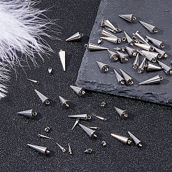 60個 5スタイル 201ステンレススチールペンダント  コーンチャーム  ステンレス鋼色  6~18.5x2~7mm  穴：1.2~1.8mm  12個/スタイル&nbsp;STAS-DC0017-17