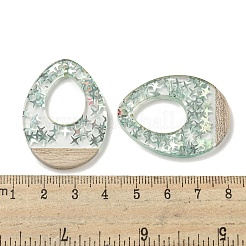 ウッドペンダント  樹脂と金箔  ティアドロップ  ダークシーグリーン  37.5x28x4mm  穴：2mm&nbsp;FIND-B042-08A