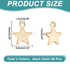 304ステンレススチールチャーム  スター  ゴールデン·ステンレス鋼色  10x8.5x1mm  穴：1.4mm  2色  50個/カラー  100個/箱&nbsp;STAS-UN0003-34