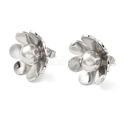 真鍮製スタンドピアス  925スターリングシルバーピン  女性のための  花  プラチナ  23x23mm&nbsp;EJEW-B057-07P