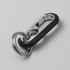 楕円形の合金製キーチェーン留め具、ダブルリング付き  ボトルオープナー キーホルダー留め具  プラチナ  ブラック  87mm&nbsp;FIND-YWC0011-02A
