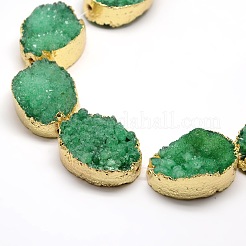 Golden Plated Dyed Oval Natural Drusy Quartz Crystal Beads Strands&nbsp;G-F144-06