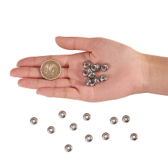 304ステンレススチールビーズ50個  内部のゴムと  スライダービーズ  ロンデル  ステンレス鋼色  10x5mm  穴：3mm&nbsp;STAS-CJ0001-202